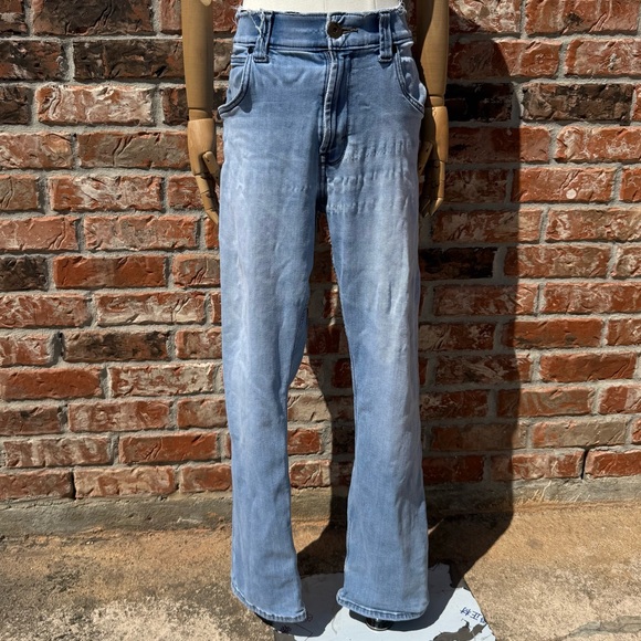Wrangler Vintage 1990s UltraFlex Blue Flare Wide Leg Jeans 1% spandex /. 34 x 30 - Picture 1 of 13